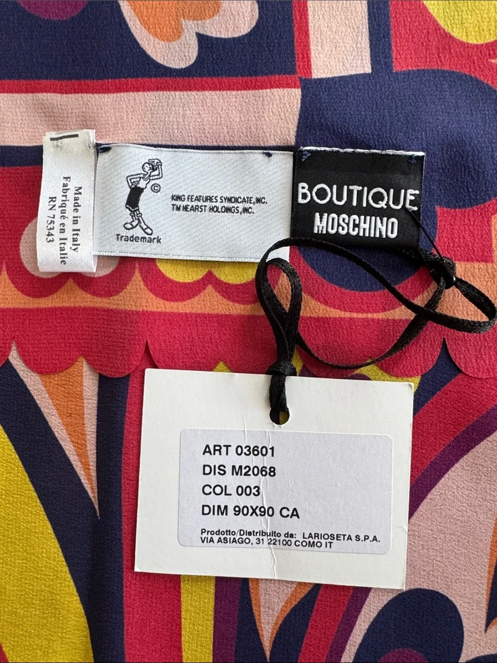Boutique Moschino Olive Oyl Heart Silk Scarf Psychedelic NWT